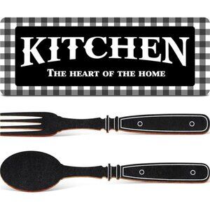 Kitchen Sign Buffalo Plaid Kitchen Decor Black and White Wall Decor Wooden